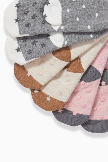 Bébés - Lot de 3 - chaussettes antidérapantes - gris / rose