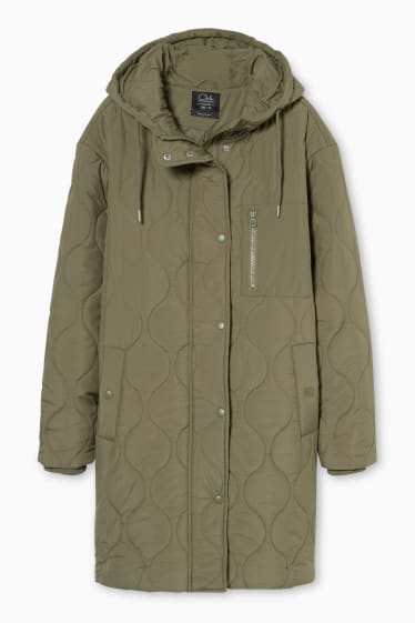 Women - CLOCKHOUSE - quilted coat with hood - recycled - khaki