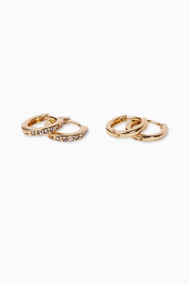 Women - SIX - set - hoop earrings - gold-plated - 4 piece - gold