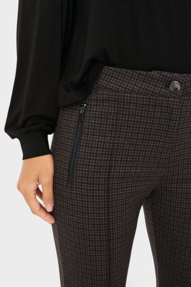 Women - Cloth trousers - slim fit - check - dark brown