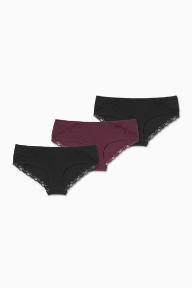 Femmes - Lot de 3 - shortys - rouge foncé / noir