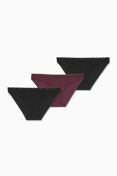 Dames - Set van 3 - slip - donkerrood / zwart