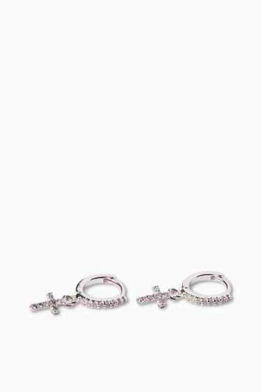Women - SIX - set - hoop earrings - silver-plated - 2 piece - silver