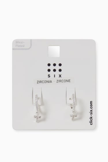 Women - SIX - set - hoop earrings - silver-plated - 2 piece - silver