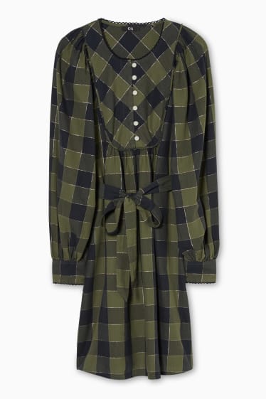 Women - A-line dress - shiny - check - dark green