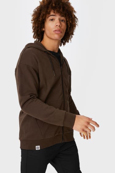 Men - CLOCKHOUSE - zip-through sweatshirt with hood - dark brown