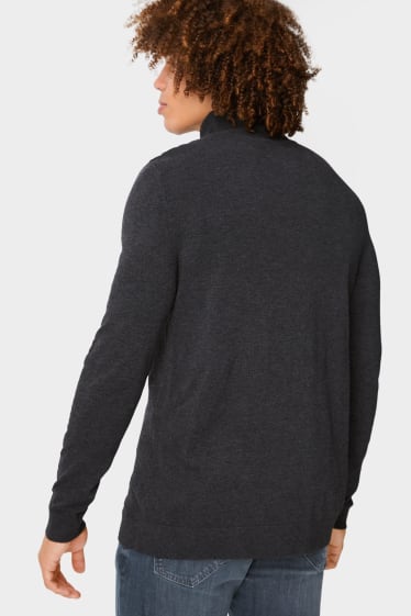 Men - CLOCKHOUSE - fine knit polo neck jumper - gray-melange