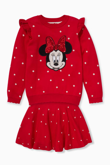 Dětské - Minnie Mouse - souprava - svetr a pletená sukně - 2dílná - červená