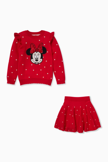 Dzieci - Myszka Minnie - zestaw - sweter i spódnica z dzianiny - 2 części - czerwony