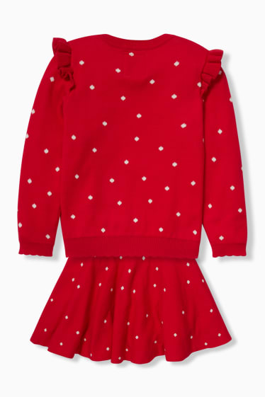 Enfants - Minnie Mouse - ensemble - pull et jupe en maille - 2 pièces - rouge