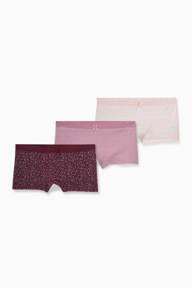 Kinder - Multipack 3er - Boxershorts - rosa / dunkelrot