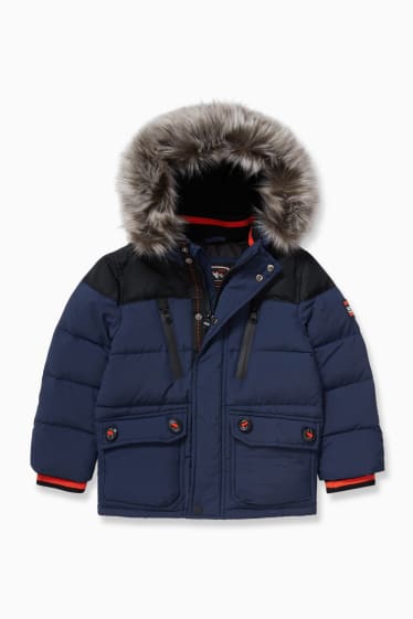 Kinder Buben - Daunenjacke mit Kapuze - dunkelblau