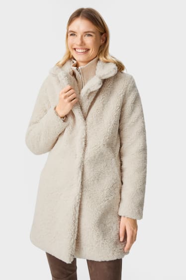 Women - Teddy fur coat - cremewhite