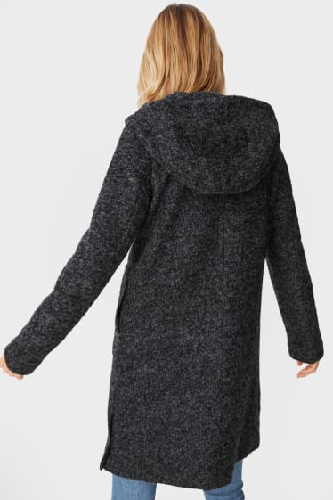 Women - Bouclé coat with hood - gray-melange