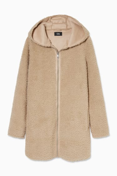 Femmes - Veste en peluche à capuche - beige