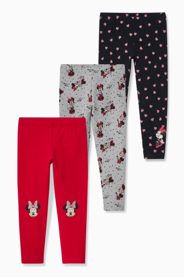 Bambini - Confezione da 3 - Minnie - leggings termici - effetto brillante - rosso / grigio