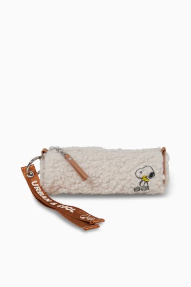 Women - Teddy fur pencil case - Peanuts - beige