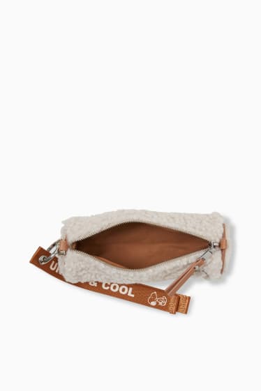 Women - Teddy fur pencil case - Peanuts - beige