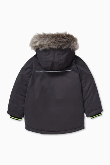 Children - Down jacket with hood and faux fur trim - dark gray