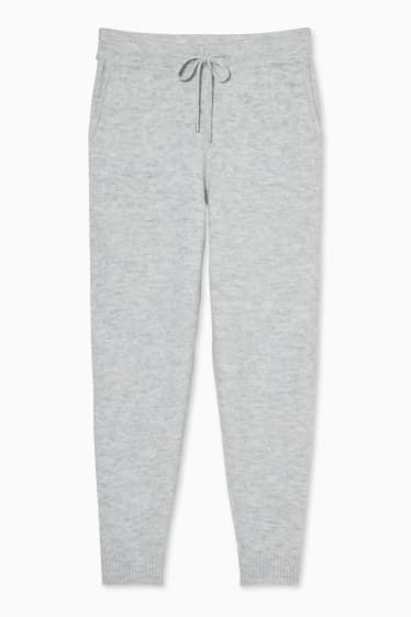 Women - Knitted trousers - light gray-melange