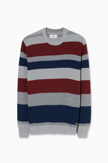 Men - Jumper - striped - gray / dark blue