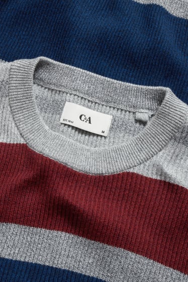 Men - Jumper - striped - gray / dark blue