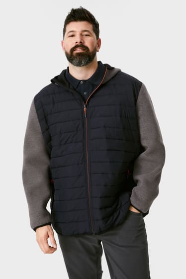 Men - Quilted jacket with hood - recycled - black