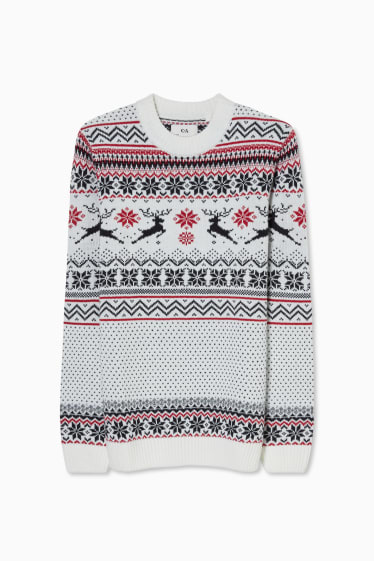 Mężczyźni - Sweter w bożonarodzeniowym stylu - renifer - biały