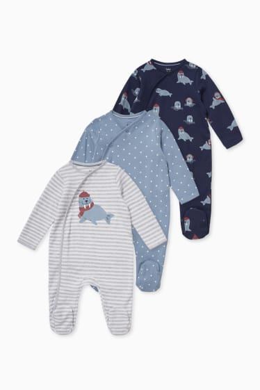 Baby's - Set van 3 - babypyjama - donkerblauw / grijs
