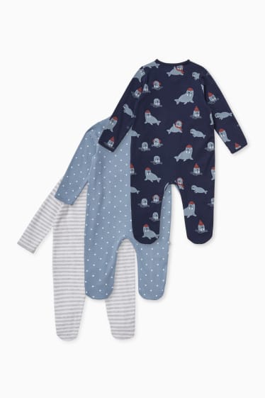 Baby's - Set van 3 - babypyjama - donkerblauw / grijs