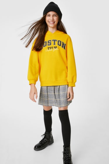 Dzieci - Zestaw - bluza z kapturem, spódnica i zakolanówki - 3 części - żółty