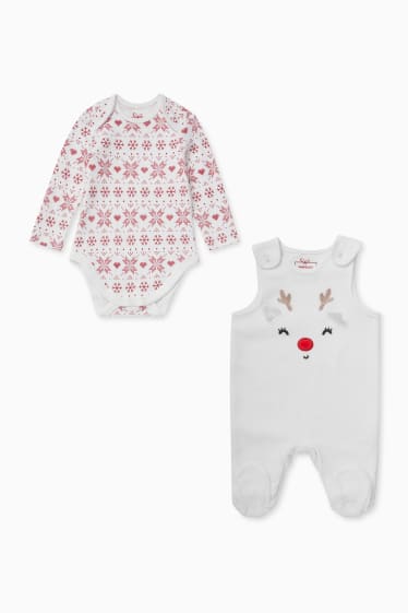 Niemowlęta - Świąteczny zestaw niemowlęcy ze śpioszkami - 2 części - biały