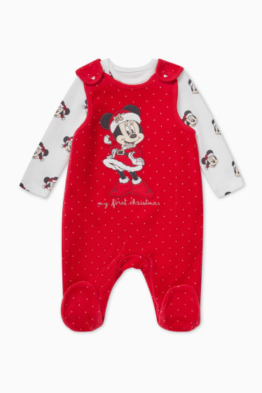 Bébés - Mickey Mouse - ensemble avec grenouillère de Noël - blanc / rouge