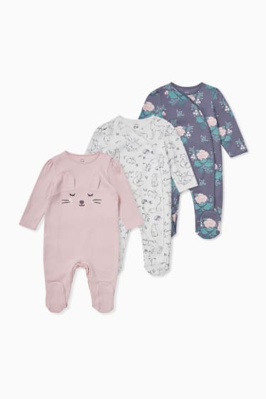 Babys - Set van 3 - baby-pyjama - wit / roze