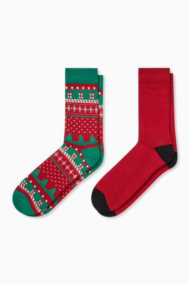 Hommes - CLOCKHOUSE - lot de 2 paires - chaussettes de Noël - rouge