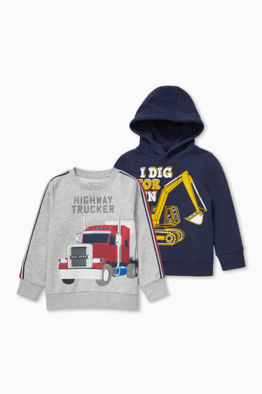 Kinder - Set - Hoodie und Sweatshirt - 2 teilig - grau / dunkelblau