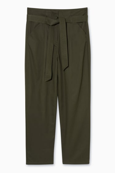 Women - Lyocell paper bag trousers - straight fit - green