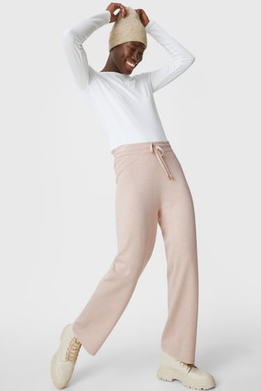 Women - Fine knit trousers - relaxed fit - gray-brown