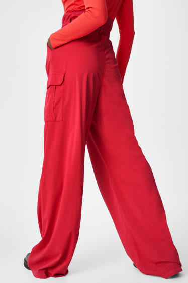 Donna - Pantaloni con vita paperbag - loose fit - rosso