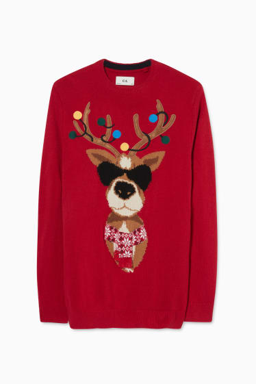 Men - Christmas jumper - reindeer - red
