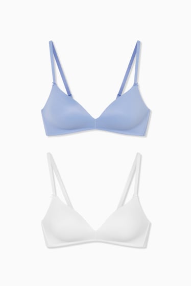 Women - Multipack of 2 - non-wired bra - padded - blue / white