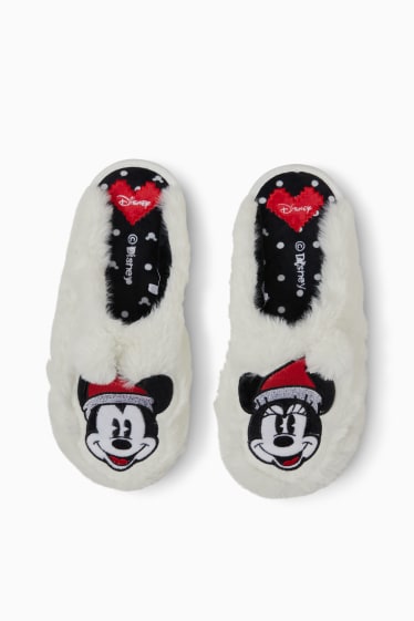 Women - CLOCKHOUSE - faux fur slippers - shiny - Disney - white