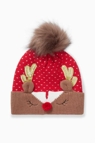 Children - Christmas hat - shiny - red / brown