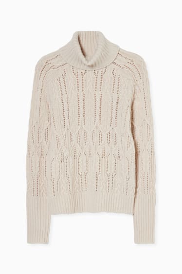 Women - Polo neck jumper - cashmere blend - light brown
