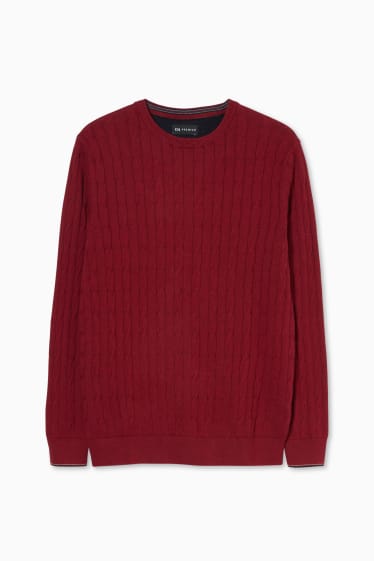 Mężczyźni - Delikatny, dzianinowy sweter z dodatkiem kaszmiru - czerwony