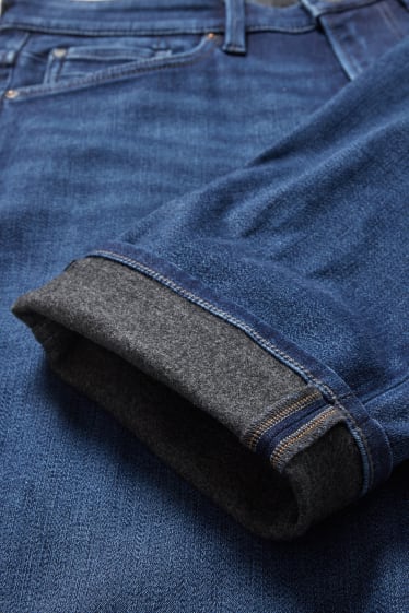Mężczyźni - Straight Jeans - ocieplane dżinsy - jog denim - materiał z recyklingu - dżins-ciemnoniebieski