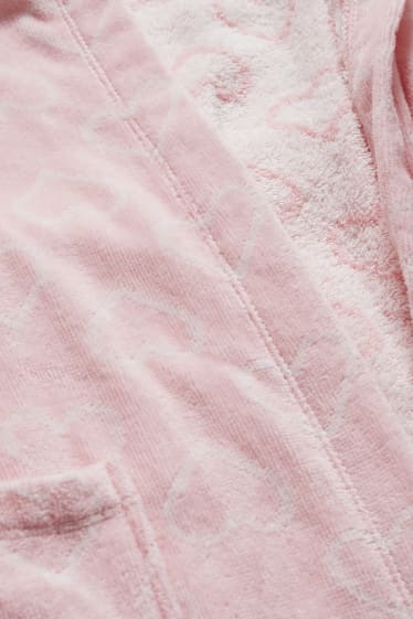 Copii - Halat de baie din tricot plușat, cu glugă - roz