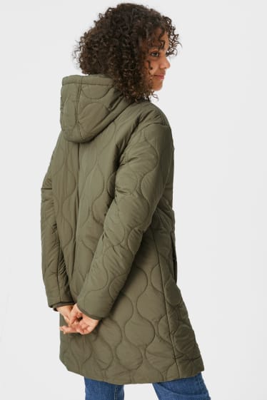 Women - CLOCKHOUSE - quilted coat with hood - recycled - khaki