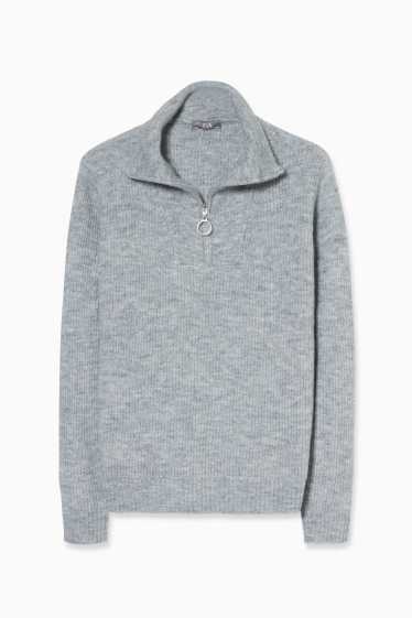 Women - Jumper - shiny - light gray-melange