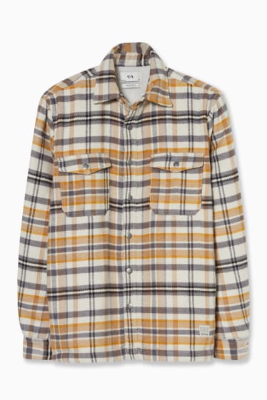Men - Flannel shirt jacket - check - beige